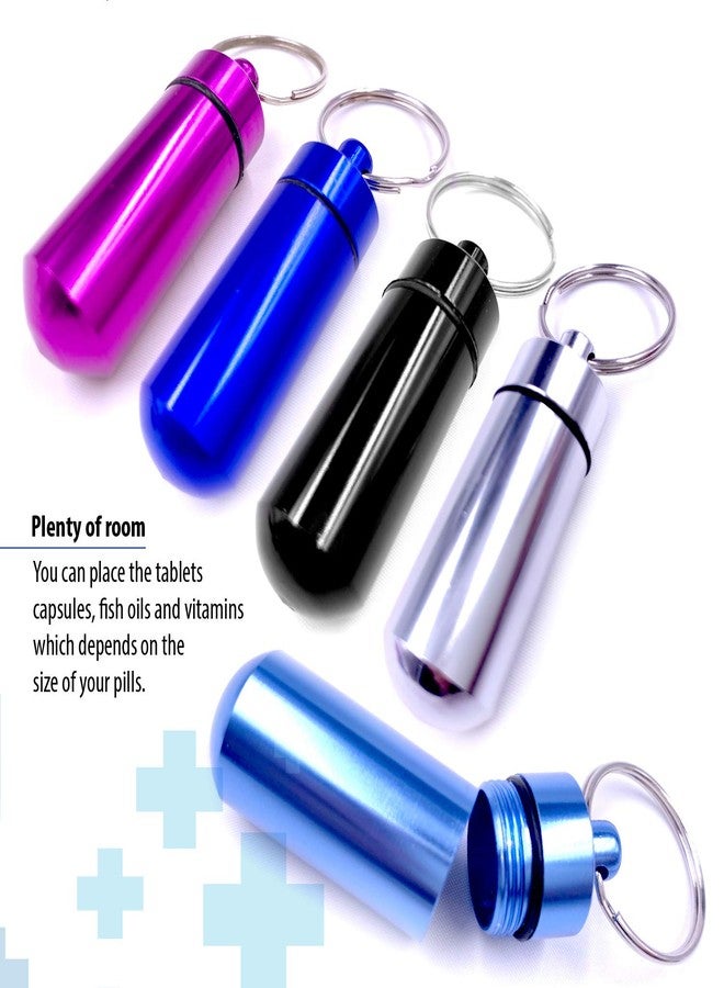 Deke Home - 5 Pack Keychain Pill Holder, Waterproof Mini Aluminum Pill Case, Portable Travel Medicine Container, Food-Grade & Pocket-Sized Pill Organizer for Emergency, Nitro Glycerin, Vitamins - Image 4